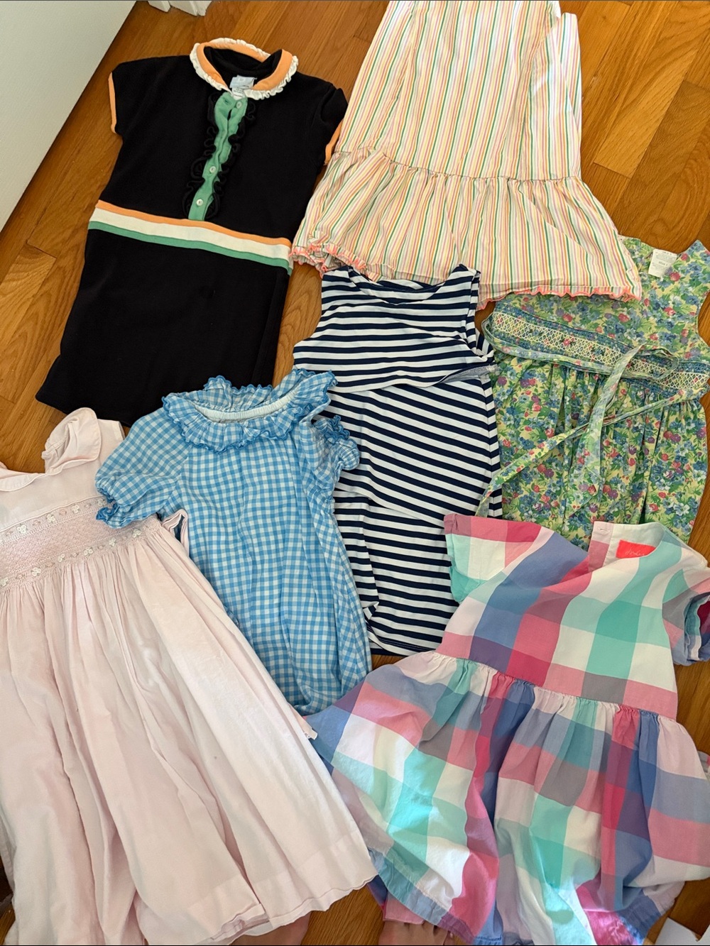 Mixed Girls' Dresses Bundle — Pastel Plaid, Gingham, Stripes & Florals